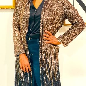Anthropologie Black and Metalic Gold Duster